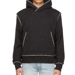 Sweat à capuche en molleton de coton pur Sportish Impex, surpiqûres contrastées, poignets et ourlet en côtes blanches, personnalisé pour homme - Product Image 1