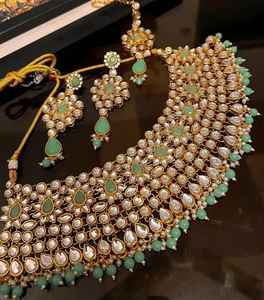 Concevez votre propre collier boucles d'oreilles Matha Patti & Bindi ensembles de luxe à la mode vêtements de mariée 4 pièces ensemble de bijoux artificiels dames - Product Image 4