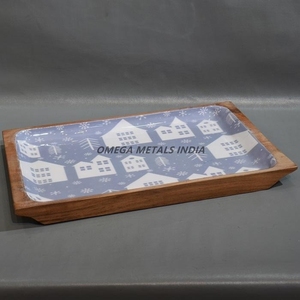 Bandeja única de madera de acacia con diseño de Casa escarchada y bordes profundos para un comedor elegante y un uso funcional de la Mesa - Product Image 2