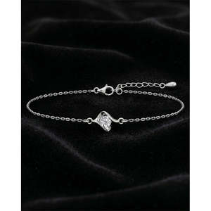 NOVAMART Fine <b>Silver</b> Livia Solitaire Adjustable Chain <b>Bracelet</b> with Diamond Pearl Zircon Rhodium Plated Religious <b>Charm</b> for Gift - Product Image 2