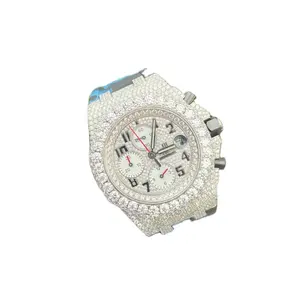 Lujo Full Iced Out VVS Diamond Men Watch Army Silicon Band Joyería cubana