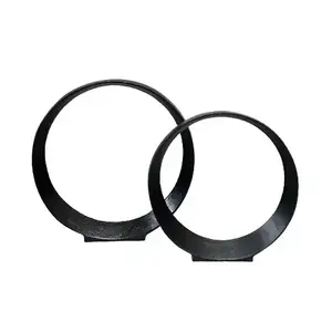 Zwart Gepoedercoate Metalen Ring Decoratieve Sculptuur Set Van 2 Thuis En Kantoor Decoratieve Aluminium Sculpturen