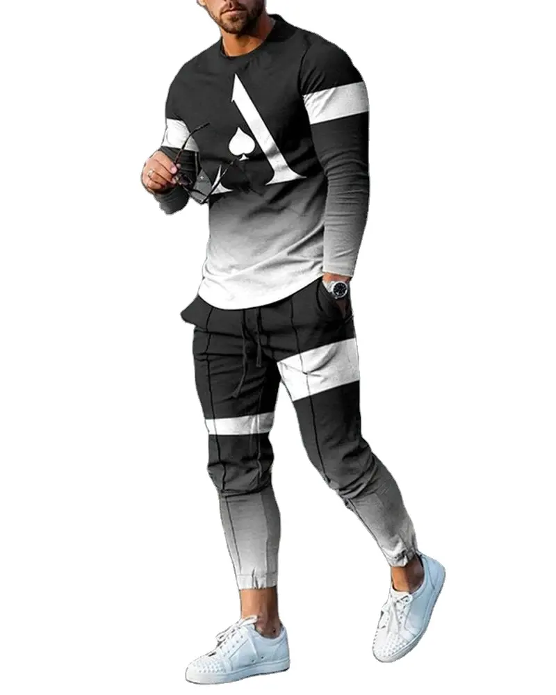 Piyama pria, TERBARU desain, trendi, Set pakaian olahraga 2 potong, lengan panjang, baju olahraga motif 3D