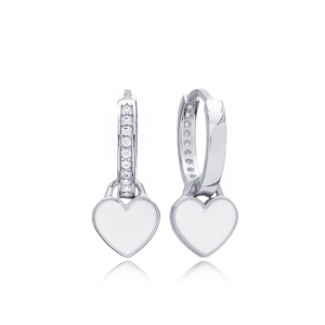 Coeur Design élégant émail blanc boucles d'oreilles en gros turc 925 en argent Sterling fabriqué à la main bijoux fins - Product Image 5