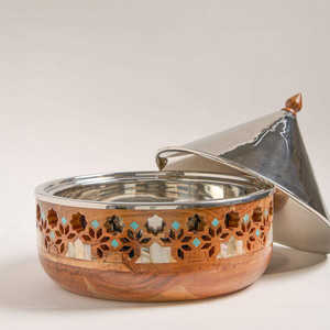 Cacerola de Metal Hecha a Mano con Incrustaciones de Madreperla, Tapa de Acero Inoxidable, Plato para Servir Comida Caliente Tradicional, Ecológico, Apto para Inducción y Gas - Product Image 2