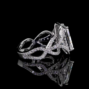 แหวนเพชรทรงรัศมี 4 กะรัต เพาะเลี้ยงในห้องปฏิบัติการ รับรองโดย IGI ชุบทอง 14K ดีไซน์วงแหวนแบบแยกส่วน ประดับเพชรรอบวง สำหรับผู้หญิง - Product Image 2