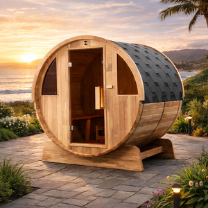 Sauna de Barril Moderna de Alta Calidad para Exteriores, Ecológica, para 4 Personas, con Estufa de Leña Harvia, para Uso Familiar, Disponible en Almacén de EE. UU. - Product Image 1