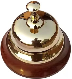 Sonnette de bureau en laiton massif avec base en bois, élégante sonnette de comptoir pour le bureau, la décoration de la maison, les hôtels, les restaurants, cadeau parfait en métal - Product Image 1