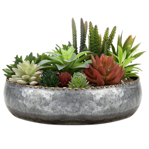 Vase à Fleurs Vintage en Métal Forme Ronde Seau à Fleurs Galvanisé Jardinière en Métal Seau Français de Ferme - Product Image 1