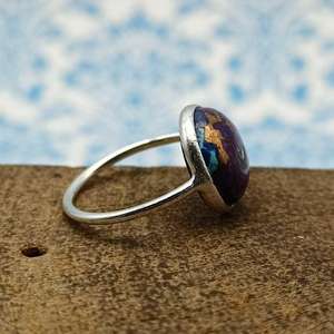Púrpura cobre Mohave turquesa conjunto 925 plata esterlina minimalista Pequeño anillo de piedra anillos finos hechos a mano para boda adolescente - Product Image 3