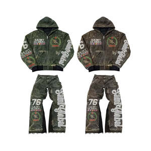 OEM Custom Mens 100% Cotton Oversized Boxy Sweatsuit Distressed Patch Embroidery Hoodie & Sweatpants - Product Image 3