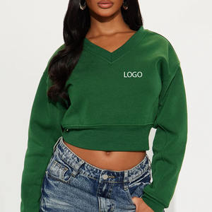 Sweat-shirt à col en V pour femmes, tissu en coton et polyester, manches longues, style pull-over, polaire intérieure douce pour la chaleur, coupe décontractée 2026 - Product Image 1