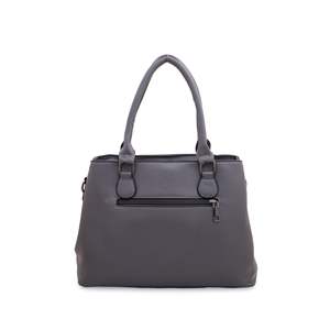 Bolso de mano de cuero gris informal P35867, Bolso pequeño para niñas con gran capacidad, asas dobles, decoración con estampado de letras, forro de PU - Product Image 1