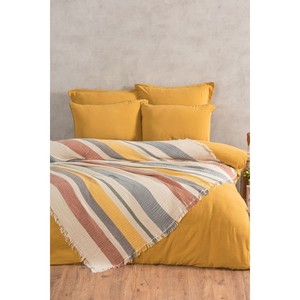 Varol Luxury 100% Natural Cotton Muslin Woven Yarn Dyed <b>Bedspread</b> <b>Quilt</b> 230x250 cm Striped Pattern 4-Layer Stitching Washable - Product Image 6