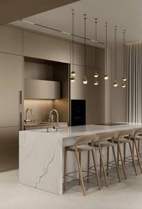 Meubles de cuisine modernes de luxe personnalisés, finition laquée, construction modulaire en MDF, îlot inclus, usage domestique, directement de l'usine, garantie 5 ans - Product Image 2