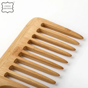 Peine de bambú reciclable ecológico con logotipo personalizable, peine de madera biodegradable sin estática con dientes anchos, mango de PC para el hogar en caja - Product Image 2