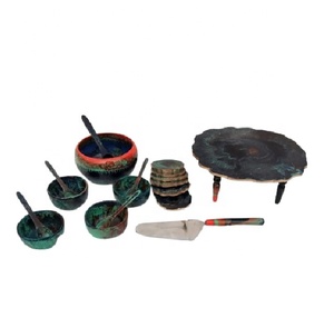 Ensemble de bols de service en résine orange Shad et vert solide ensemble de saladiers et cuillères créatifs de style arabe pour vaisselle de fête - Product Image 1