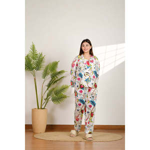 Floral Woven Fabric <b>Pajama</b> Set for Women Customizable Logo Buttoned & Elastic Waist Closure Summer Homewear <b>Suit</b> for Bridesmaids - Product Image 2