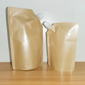 250ml 500ml Kraft Paper Liquid Packaging Stand Up Biodegradable Kraft Bag With Spout Pouches