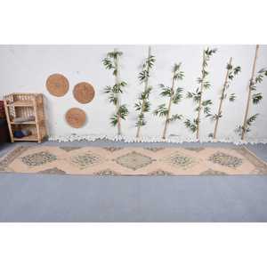 2.9x12.5 ft Vintage <b>Rug</b>, Turkish <b>Runner</b> <b>Rug</b>, Beige Blue Ikat Wool <b>Rug</b> - Product Image 2