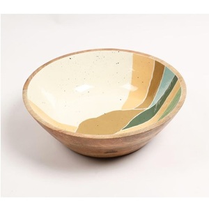 Ensaladera de madera decorativa de esmalte hecho a mano de diseño clásico, cuenco de madera de mango de diseño impreso personalizable para uso multiusos - Product Image 4