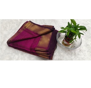 Heritage Maheshwari <b>Checks</b> Saree Soft Silk Cotton Authentic Handwoven Party Wear Festival Saree - Product Image 2