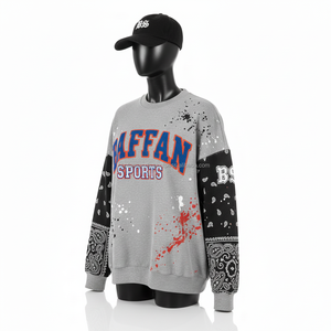 Sweat-shirt oversize pour femmes en coton mélangé lourd avec panneaux de manches à patch bandana, impression de logo personnalisé, sweat-shirts respirants pour femmes - Product Image 3