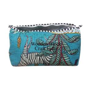 Petite trousse de maquillage vintage matelassée à imprimé jungle, écologique, fermeture éclair, pour pochette lavable, 3 pièces, organiseur de cosmétiques - Product Image 2