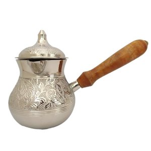 Cafetera de Metal de latón con mango de madera, cafetera de plata turca, griega, árabe, pequeña, 12 Oz - Product Image 6