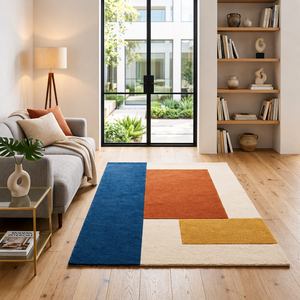 Alfombra Moderna de Lana/Seda con Diseño Geométrico Abstracto, Hecha a Mano, Ecológica, Apta para Mascotas, Multicolor, Contemporánea, para Oración - Product Image 2