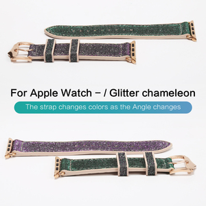 Nuevas correas elegantes de silicona y cuero con efecto camaleón arcoíris, cómodas y brillantes para relojes inteligentes IWatch <span class=keywords><strong>Serie</strong></span> 7 - Product Image 5