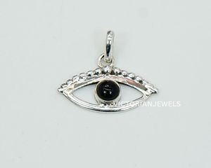 Colgante de piedra de nacimiento de mes de julio estilo Ojo de ónix negro de sólida plata de ley 925 - Product Image 2