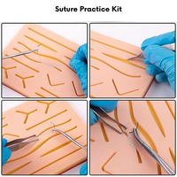 Kit Completo de Práctica de Sutura para Estudiantes de Medicina Veterinaria, 18 Piezas, Almohadilla de Silicona Compuesta de 7x5 Pulgadas, 6 Suturas de Seda, 5 Cuchillas Reutilizables