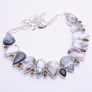 Sterling Silver Custom <b>Necklace</b>, Natural Dendrite Opal Gemstone Jewelry, Statement <b>Necklace</b> - Product Image 1