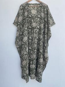 Vestido Kaftán Bohemio de Algodón Indio Hecho a Mano con Estampado Floral y Cintura Natural, Estilo Bikini, Regalo para Mujer - Product Image 4