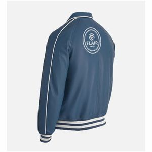 Chaqueta Varsity de cuero marrón y azul para hombre - Product Image 2