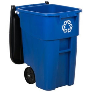 Poubelle de recyclage ronde à roulettes Rubbermaid FG9W2773BLUE BRUTE de 50 gallons avec couvercle, bleue - Product Image 4