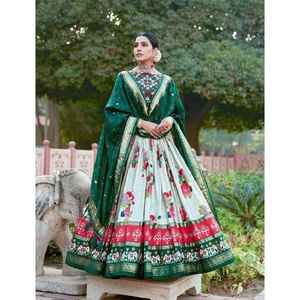 Lehenga Choli Moderno de Seda Tussar con Exquisitos Estampados Ikkat Patola de Secado Rápido, Adorna tu Figura con Arte para Fiestas y Eventos - Product Image 1