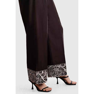Pantalones Anchos de Cintura Alta para Mujer, Negros, Sin Costuras, Bordados, de Cambray, con Protección Antipilling - Product Image 4