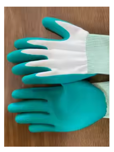 Guantes de Trabajo Recubiertos de Látex y Espuma de Poliéster de Calibre 13, Guantes de Seguridad Industriales Antideslizantes Verdes - Product Image 1