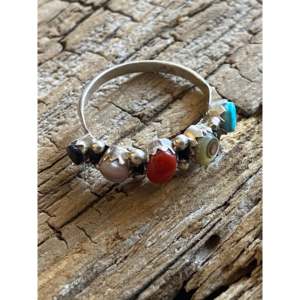 Zuni <b>Statement</b> Marquise <b>Ring</b> Multi-Bezel Set Natural Stone and Sterling <b>Silver</b> Everyday Wear Cluster Cluster Size 8 - Product Image 1