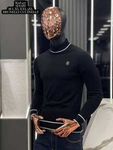 Suéter informal de otoño para hombre para cuello Polo manga larga cremallera calor cálido Cachemira Mohair estampado Jacquard Logo botón raya letra. - Product Image 2