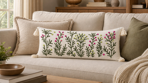 Funda de Cojín Lumbar Bordada a Mano con Flores Silvestres de Algodón, con Borlas en las Esquinas, Funda de Almohada Larga Botánica para Decoración de Sofá - Product Image 4