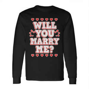 Maglietta a maniche lunghe con scritta 'Will You Marry Me' e girocollo, design unisex per proposta di matrimonio a San Valentino - Product Image 2