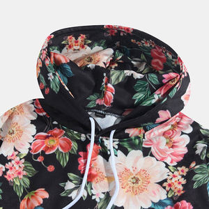 Pull à capuche décontracté avec poche et imprimé floral pour hommes - Product Image 3