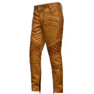 Pantalon en cuir pour hommes avec logo entièrement personnalisé Meilleures ventes Pantalon en cuir de couleur unie pour hommes - Product Image 4