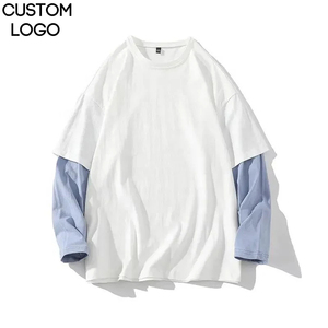 T-shirt à manches longues surdimensionné à col rond en coton 100% respirant, style nouveau, double couche, lavage à l'acide, décoloration au soleil, impression numérique, fabrication sur mesure - Product Image 1