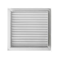 Rejilla externa de ventilación cuadrada blanca con malla protectora