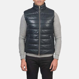 Gilet matelassé d'hiver décontracté Reeves en cuir bleu, coupe-vent, imperméable, léger, personnalisable, en polyester tricoté pour l'extérieur - Product Image 4