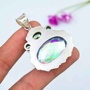 Pink Mystic Topaz Pendant 925 Sterling Silver Handmade Gemstone Necklace Jewelry <b>Gift</b> For Best <b>Friend</b> Women - Product Image 5